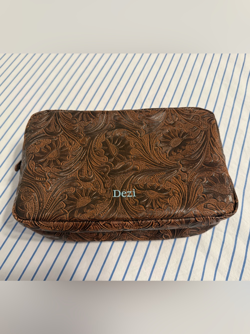 Dezi Embossed Brown Leather Travel Organizer